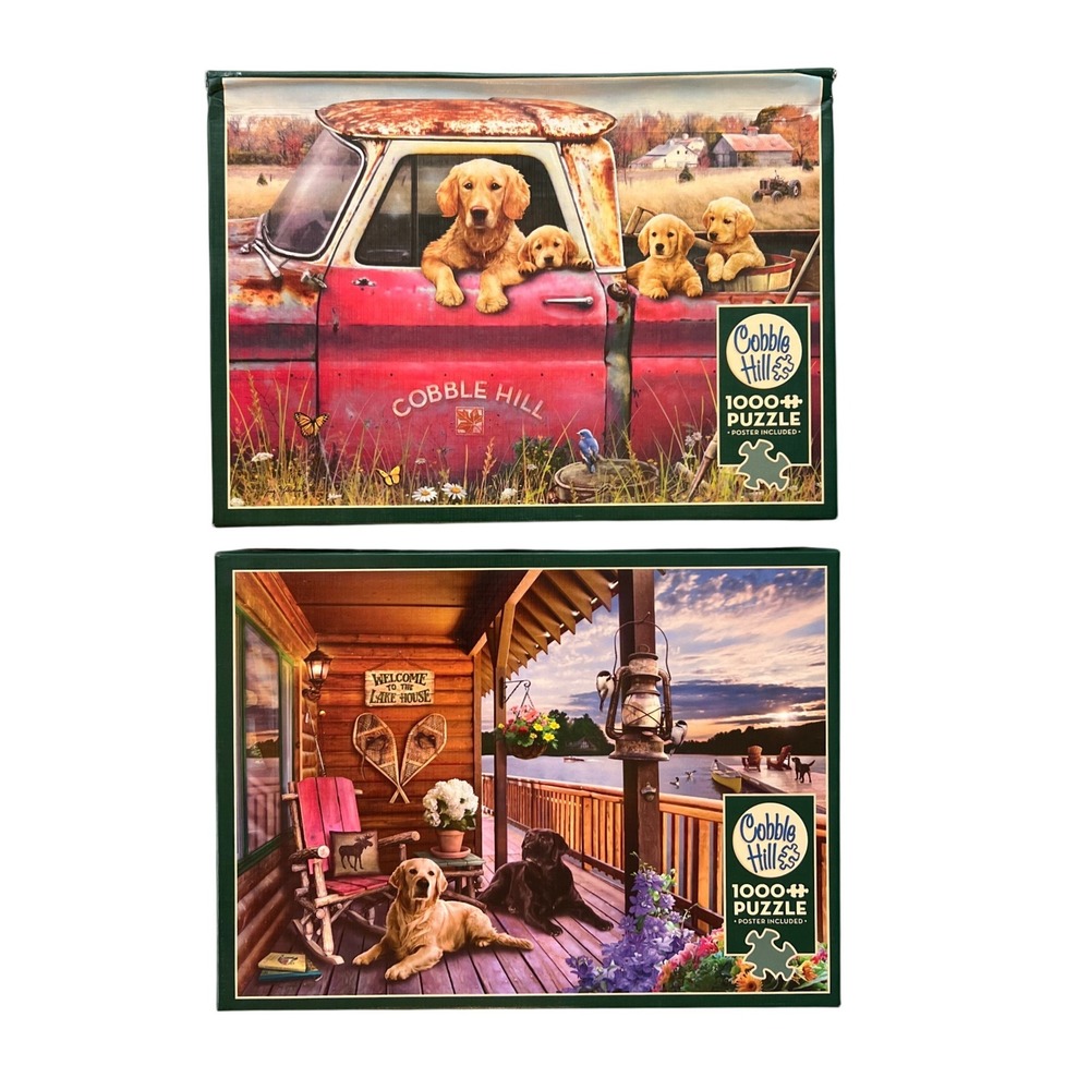 Cobble Hill 1000 Piece Jigsaw Puzzle Bundle Dog Farm & Lake House 2 Pack